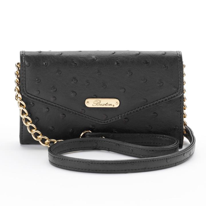 Buxton Ostrich Brights Crossbody Wallet, Women's, Black