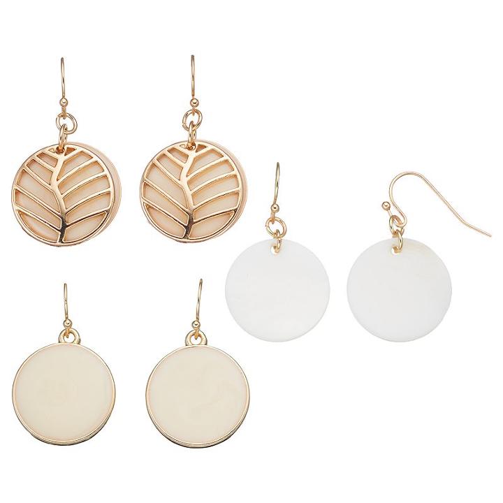Leaf Disc Nickel Free Drop Earring Set, Women's, Lt Beige