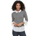 Women's Elle&trade; Printed Mock-layer Top, Size: Small, Med Grey