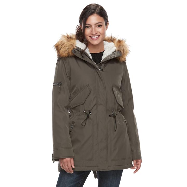 Women's S13 Canyon Hooded Faux-fur Trim Parka, Size: Small, Dark Green