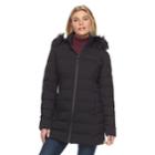 Women's Apt. 9&reg; Stretch Hooded Faux-fur Trim Puffer Jacket, Size: Xl, Black