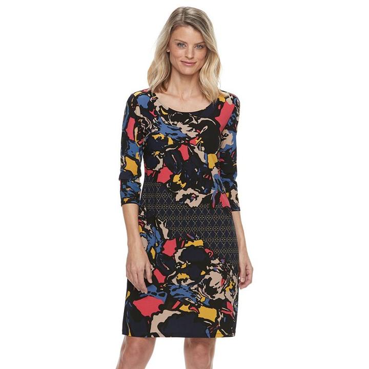Petite Dana Buchman Printed Crepe Shift Dress, Women's, Size: M Petite, Dark Blue