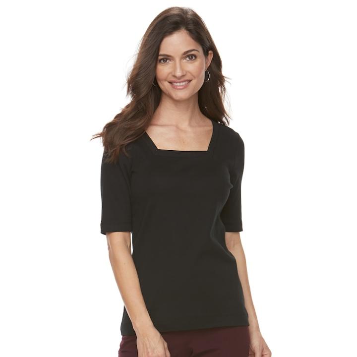 Women's Croft & Barrow&reg; Squareneck Tee, Size: Xxl, Black
