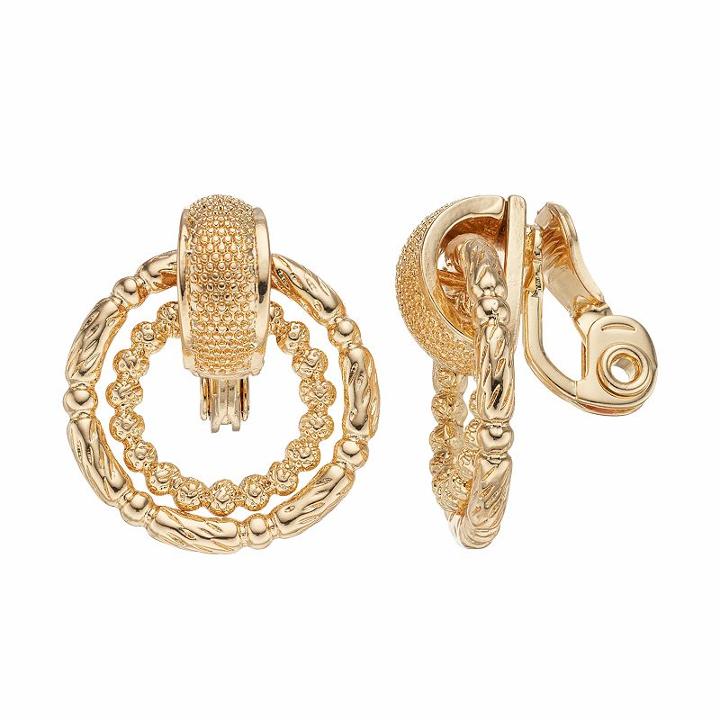 Napier Textured Double Door Knocker Clip On Earrings, Women's, Gold