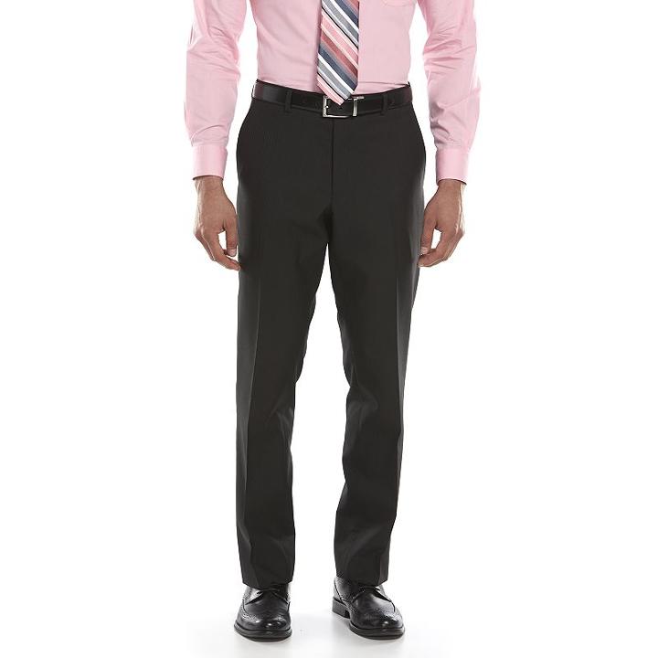 Men's Savile Row Modern-fit Black Flat-front Suit Pants, Size: 40x32