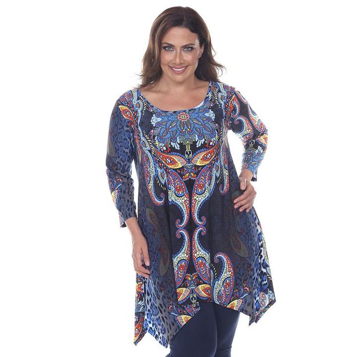 Plus Size White Mark Aymmetrical Tunic, Women's, Size: 1xl, Blue