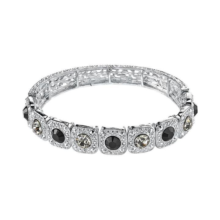 1928 Simulated Onyx & Simulated Crystal Square Stretch Bracelet, Women's, Size: 7, Black