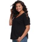 Juniors' Plus Size So Lace-up Shoulder Tee, Teens, Size: 1xl, Black