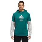 Men's Adidas Mock-layered Hoodie, Size: Xxl, Dark Green