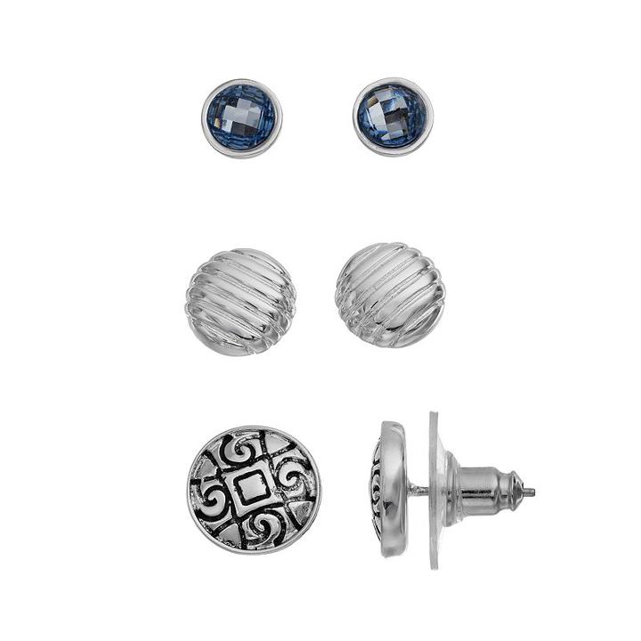 Napier Nickel Free Textured Round Stud Earring Set, Women's, Silver