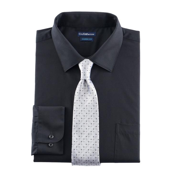 Men's Croft & Barrow&reg; Classic-fit Striped Dress Shirt And Patterned Tie, Size: L-34/35, Black