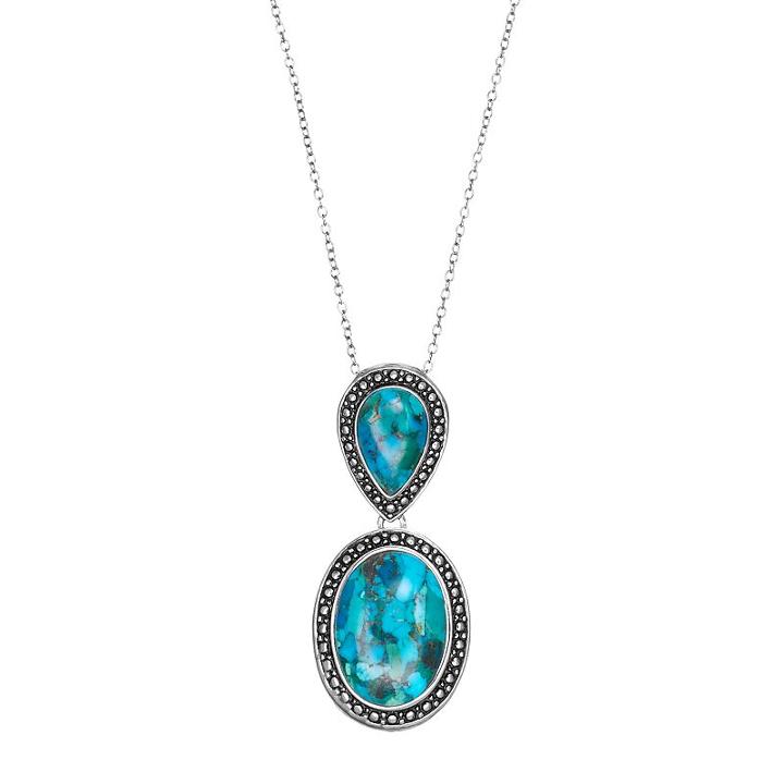 Sterling Silver Simulated Turquoise Teardrop & Oval Pendant, Women's, Size: 18, Blue