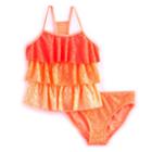 Girls 4-16 & Plus Size So&reg; Crochet Tiered Tankini Top & Bottoms Swimsuit Set, Size: 6x, Med Orange
