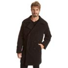 Men's Excelled Double-breasted Wool-blend Military Peacoat, Size: Large, Black