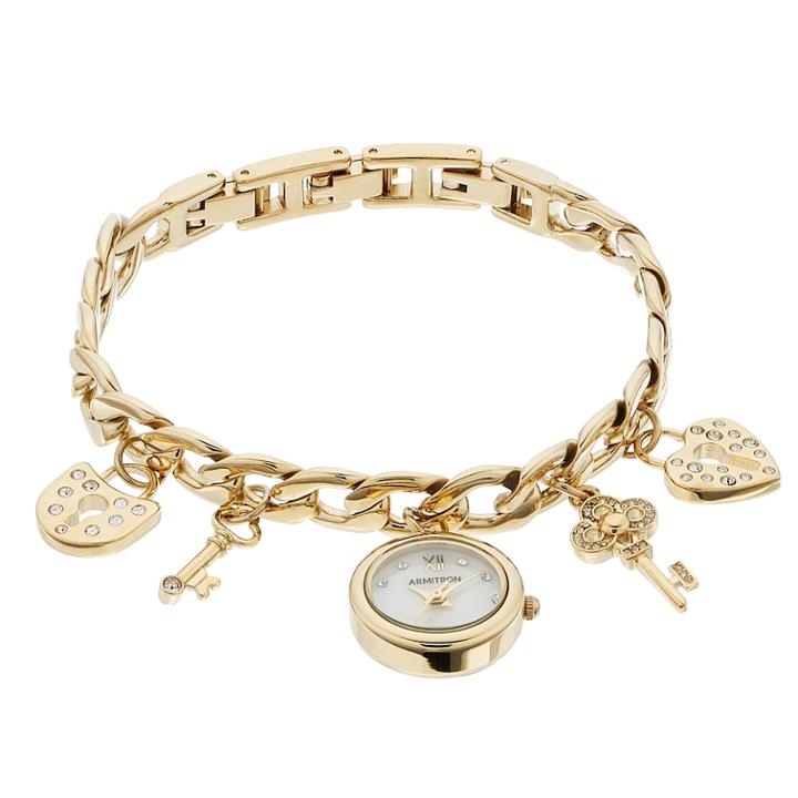 Armitron Women's Crystal Key & Heart Lock Charm Watch - 75/5620mpgp, Size: Small, Yellow