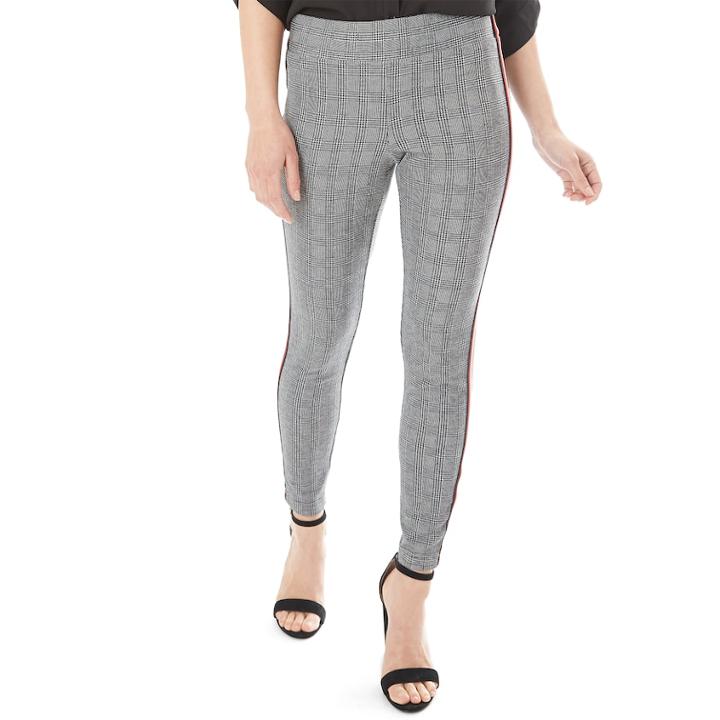 Juniors' Iz Byer Mid-rise Striped Plaid Leggings, Teens, Size: Small, Gray