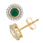 10k Gold Emerald & 1/10 Carat T.w. Diamond Halo Stud Earrings, Women's, Green