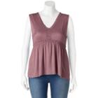 Juniors' Plus Size Mudd&reg; Crochet Inset V-neck Tank, Girl's, Size: 2xl, Beig/green (beig/khaki)