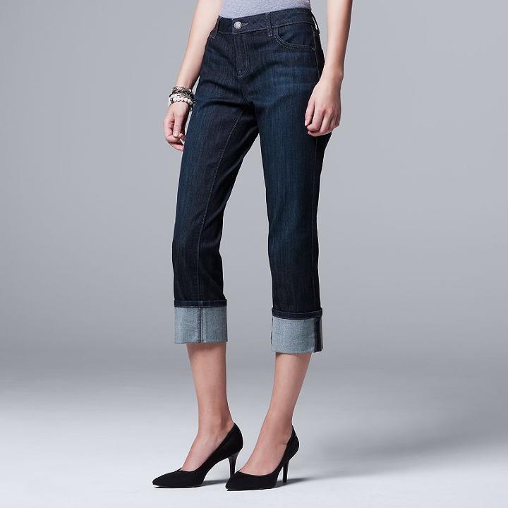 Women's Simply Vera Vera Wang Cuffed Capri Jeans, Size: 4, Med Blue