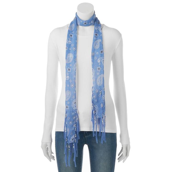 Madden Nyc Beaded Fringe Paisley Skinny Scarf, Women's, Blue Other