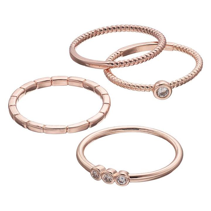 Lc Lauren Conrad Cubic Zirconia Textured Stack Ring Set, Women's, Size: 7, Light Pink