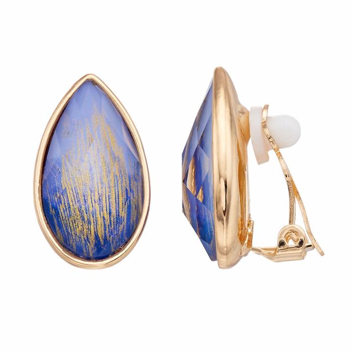Dana Buchman Purple & Gold Tone Teardrop Clip On Earrings, Women's