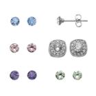 Brilliance Silver Plated Interchangeable Square Halo Stud Earring Set With Swarovski Crystals, Women's, Multicolor