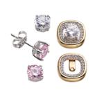18k Gold Over Silver Plate And Silver-plated Cubic Zirconia Interchangeable Square Halo Jacket And Stud Earring Set, Women's, Pink