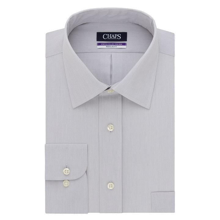 Men's Chaps Regular-fit No-iron Stretch-collar Dress Shirt, Size: 15.5-34/35, Grey Other