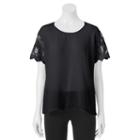 Juniors' Liberty Love Lace Scallop-trim Tee, Girl's, Size: Large, Black