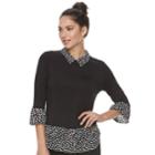 Women's Elle&trade; Printed Mock-layer Top, Size: Xl, Black