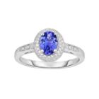 Tanzanite And Diamond Accent Sterling Silver Halo Ring, Women's, Size: 7, Blue
