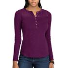 Women's Chaps Lace-trim Henley Shirt, Size: Small, Purple