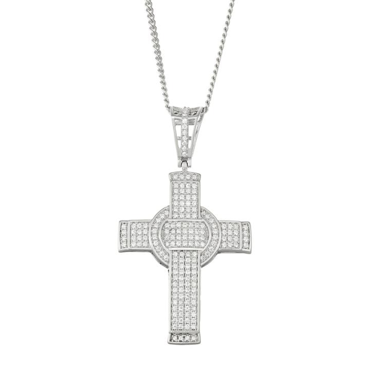 Men's Sterling Silver Cubic Zirconia Cross Pendant, Size: 20, White