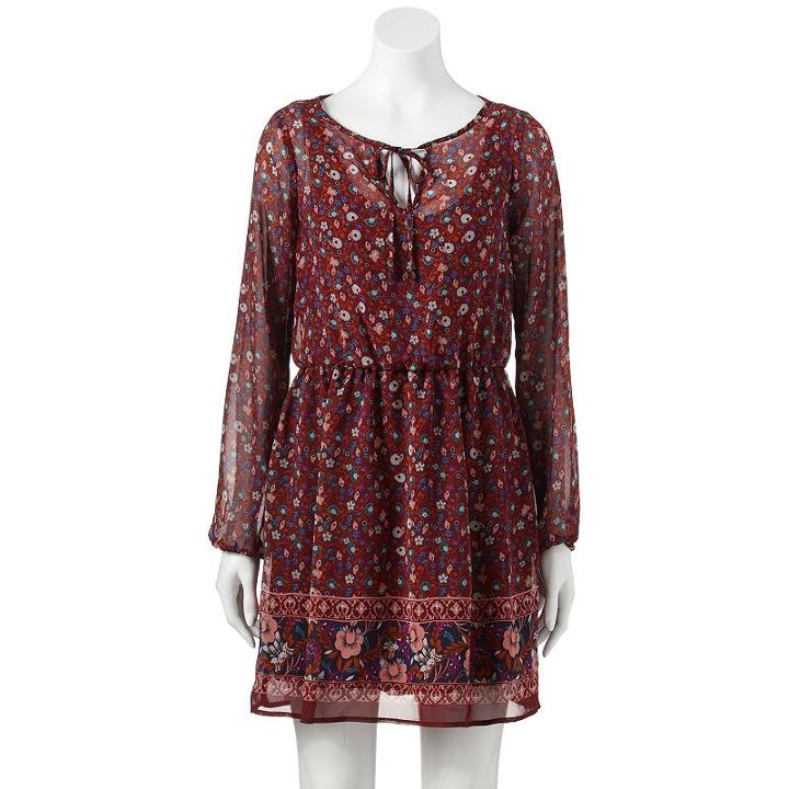 Juniors' Mudd&reg; Border Print Peasant Dress, Teens, Size: Xl, Med Purple