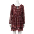Juniors' Mudd&reg; Border Print Peasant Dress, Teens, Size: Xl, Med Purple