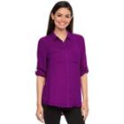 Women's Apt. 9&reg; Solid Roll-tab Blouse, Size: Small, Purple