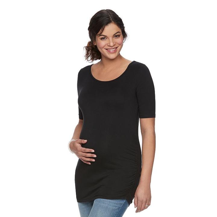 Maternity A:glow Ruched Black Tee, Women's, Size: M-mat
