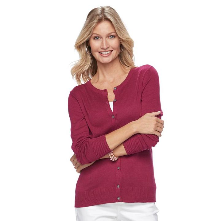 Women's Croft & Barrow&reg; Essential Cardigan, Size: Large, Pink