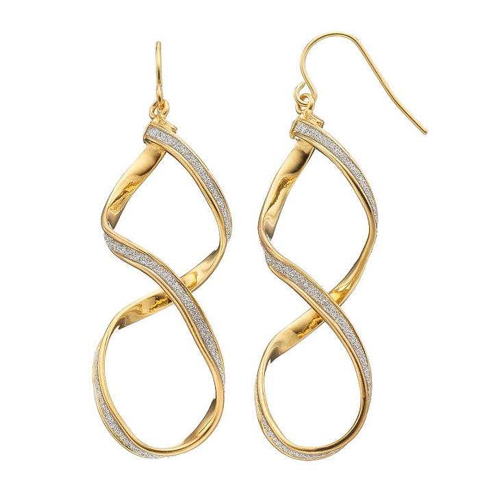 18k Gold Over Silver Glittery Twist Drop Earrings, Women's