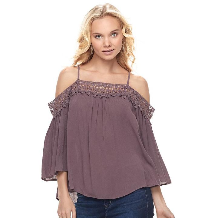 Juniors' Mason & Belle Crochet Off-the-shoulder Top, Teens, Size: Xs, Purple Oth