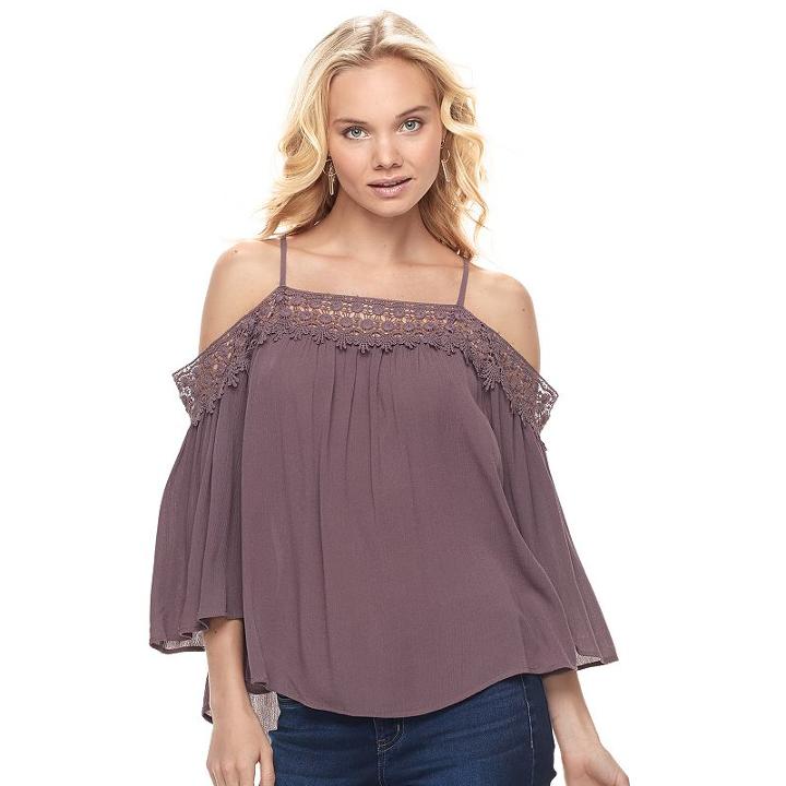 Juniors' Mason & Belle Crochet Off-the-shoulder Top, Teens, Size: Xs, Purple Oth