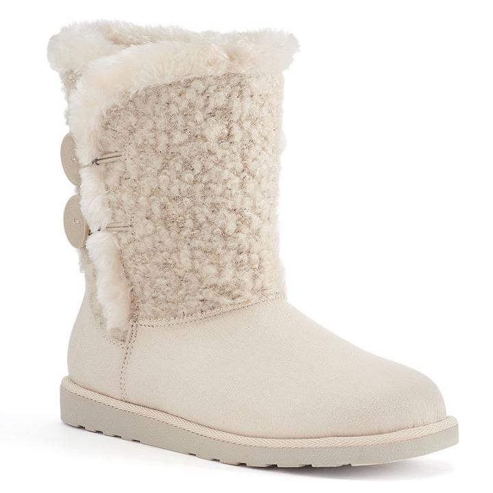 So&reg; Women's Plush Button Boots, Teens, Size: Medium (8), White Oth