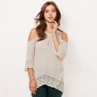Women's Lc Lauren Conrad Cold-shoulder Eyelet Sweater, Size: Large, Natural