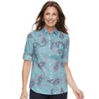 Women's Croft & Barrow&reg; Roll-tab Woven Shirt, Size: Small, Med Blue