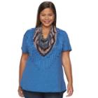 Plus Size World Unity Solid Tee & Printed Scarf, Women's, Size: 2xl, Dark Blue