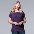 Plus Size Simply Vera Vera Wang Windy Jacquard Tee, Women's, Size: 3xl, Purple