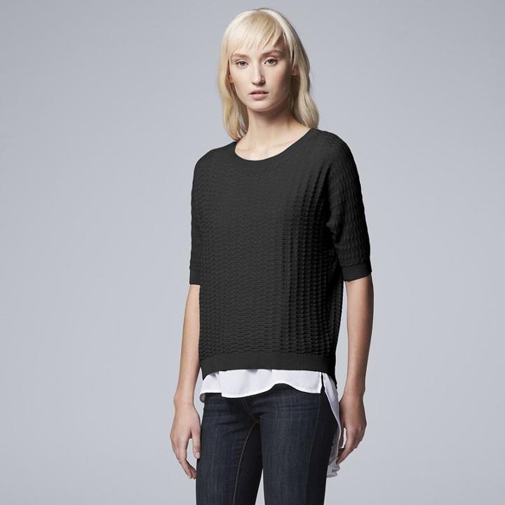 Women's Simply Vera Vera Wang Mock-layer Pleated Top, Size: Xs, Black