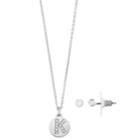 Lc Lauren Conrad Crystal Initial Pendant Necklace & Stud Earring Set, Women's, Silver
