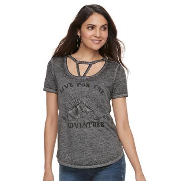 Women's Rock & Republic&reg; Studded Live For The Adventure Scoopneck Tee, Size: Small, Med Grey